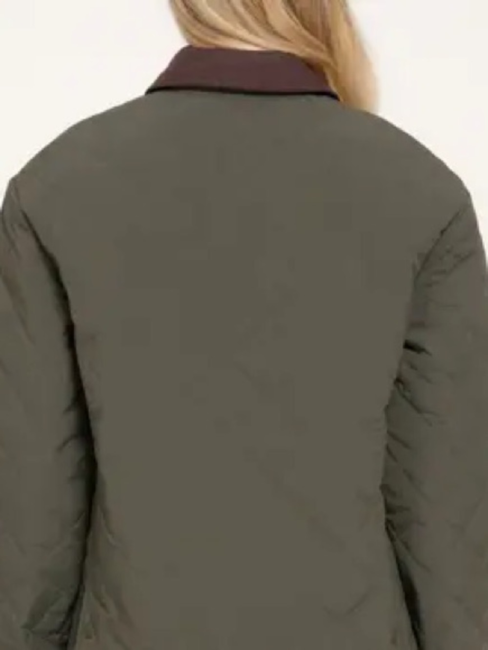 Quilted Olive Green Puffer Jacket with Contrast Brown Collar - Women - Picture 3 of 4